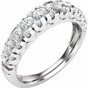 14K White Gold Round 2.9 Mm Polished 1 Ctw Lab-Grown Diamond Matching Band Size 7