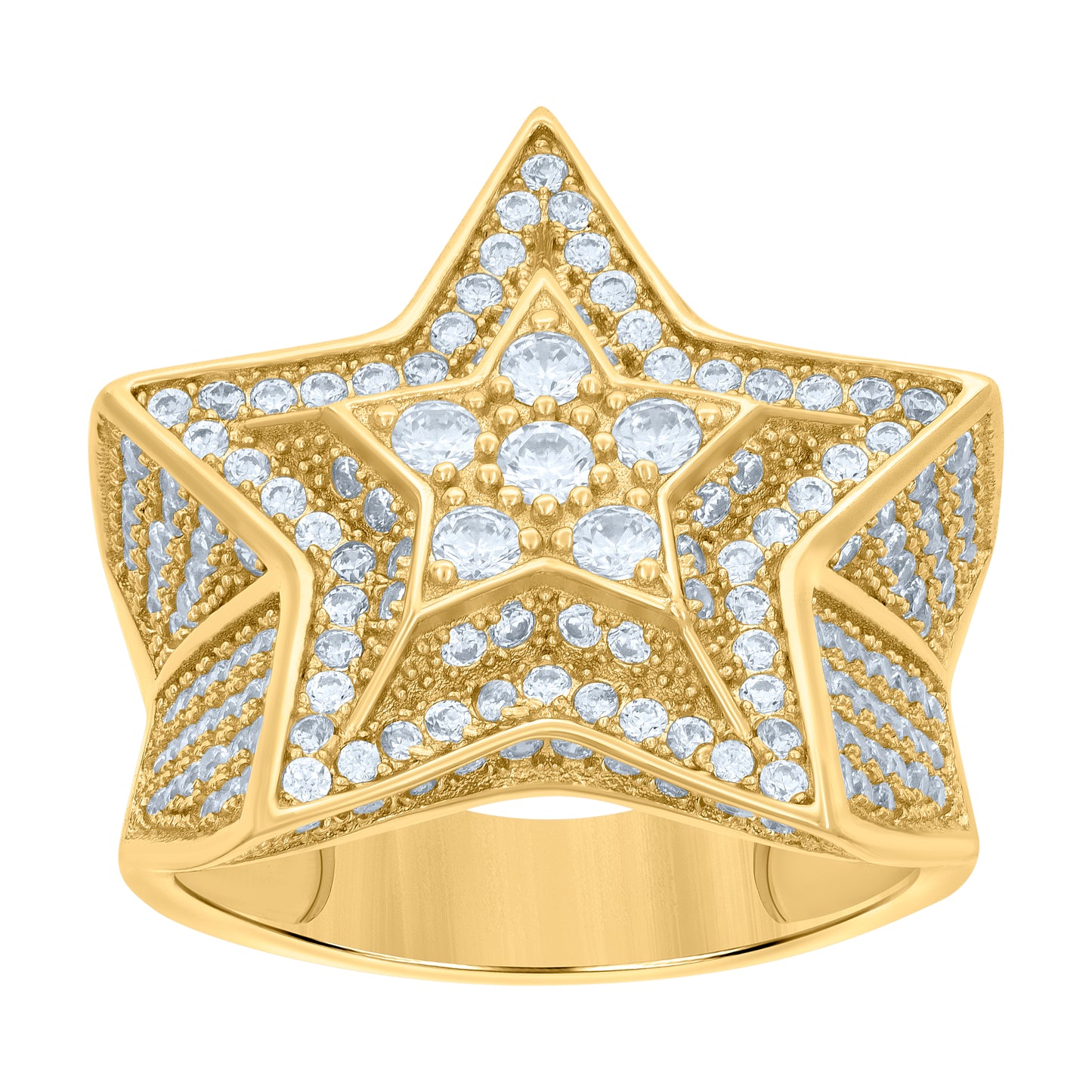 Sterling Silver Yellow-tone Mens Cubic-Zirconia Star Fashion Bridal Anniversary Wedding Engagement Band Ring