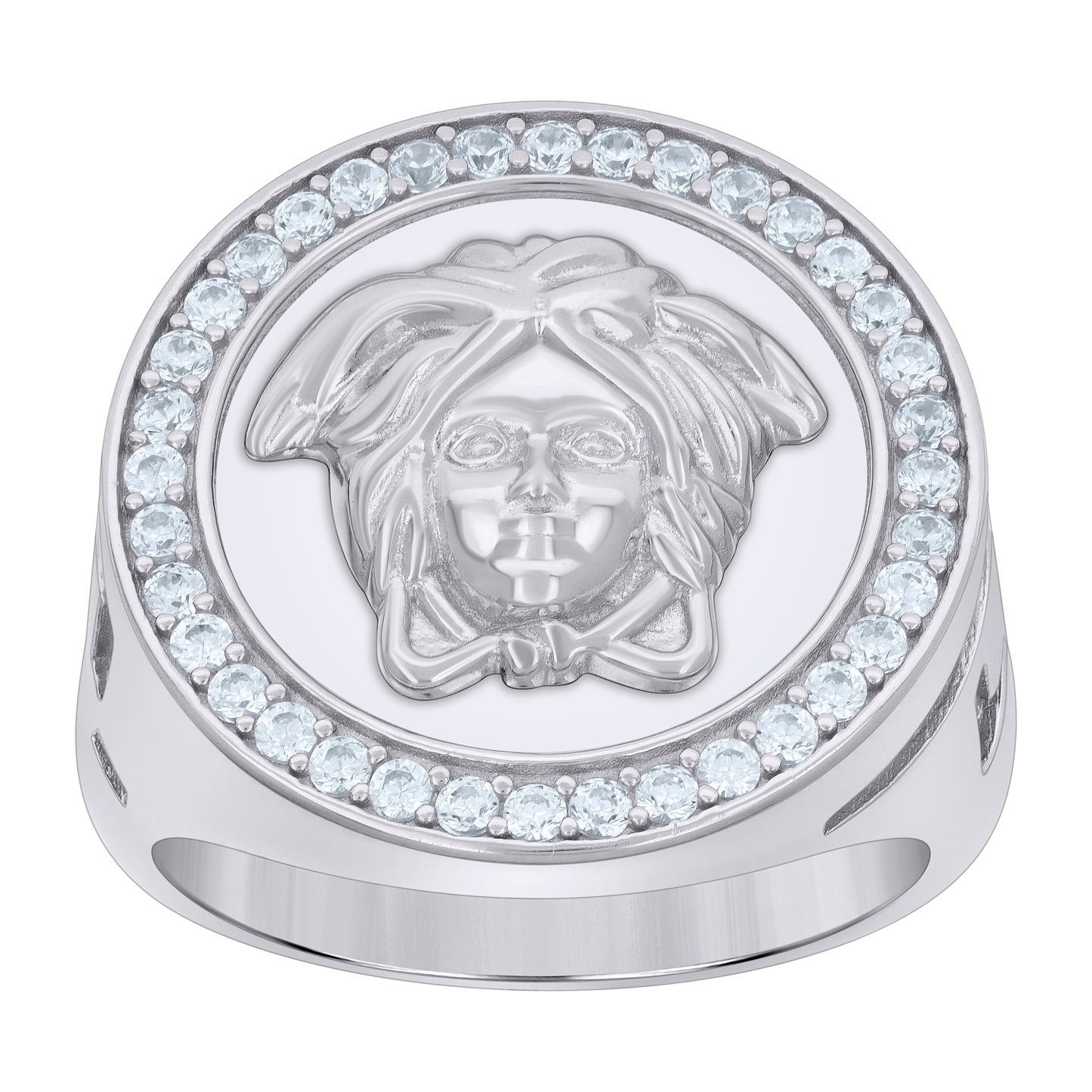Sterling Silver Mens Cubic-Zirconia Medusa Fashion Bridal Anniversary Wedding Engagement Band Ring