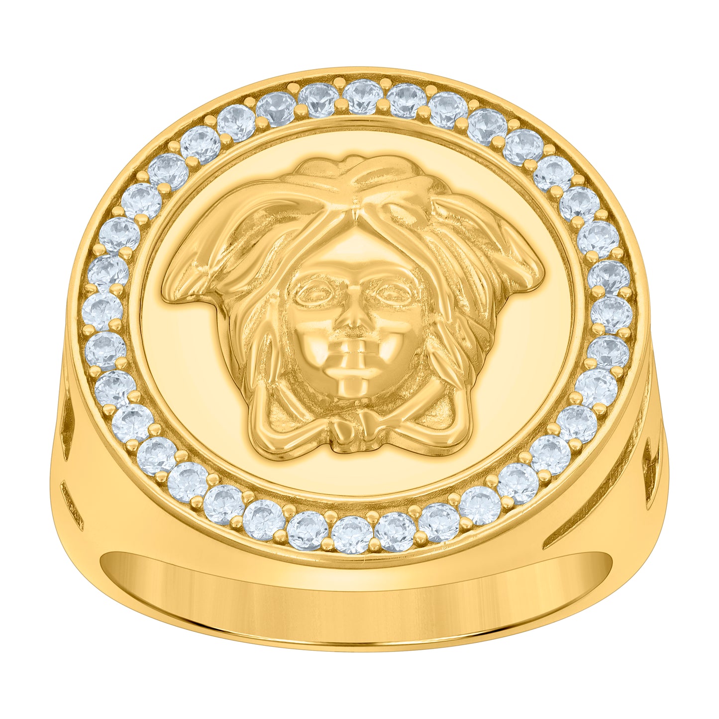 Sterling Silver Yellow-tone Mens Cubic-Zirconia Medusa Fashion Bridal Anniversary Wedding Engagement Band Ring