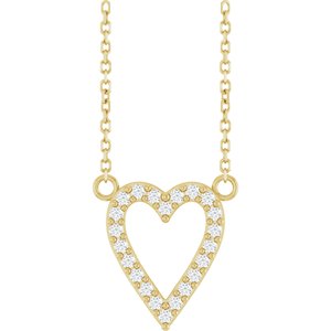 14K Yellow Gold Round 13.4 X 12.5 Mm 1.2Mm G-H I1 1/6 Ctw Natural Diamond Heart Necklace, Length: 18 In