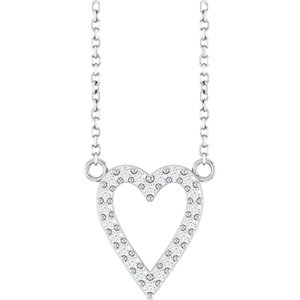 14K White Gold Round 13.4 X 12.5 Mm 1.2Mm G-H I1 1/6 Ctw Natural Diamond Heart Necklace, Length: 18 In