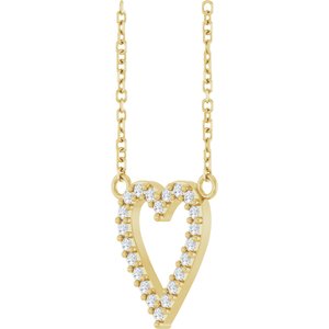 14K Yellow Gold Round 13.4 X 12.5 Mm 1.2Mm G-H I1 1/6 Ctw Natural Diamond Heart Necklace, Length: 18 In