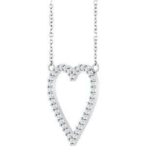 14K White Gold Round 19.7 X 16.7 Mm 1.2Mm G-H I1 1/4 Ctw Natural Diamond Heart Necklace, Length: 18 In
