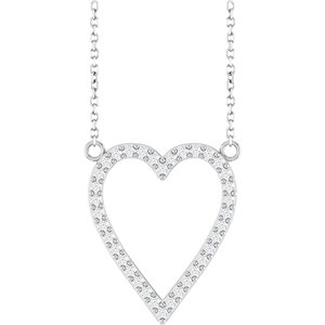 14K White Gold Round 19.7 X 16.7 Mm 1.2Mm G-H I1 1/4 Ctw Natural Diamond Heart Necklace, Length: 18 In