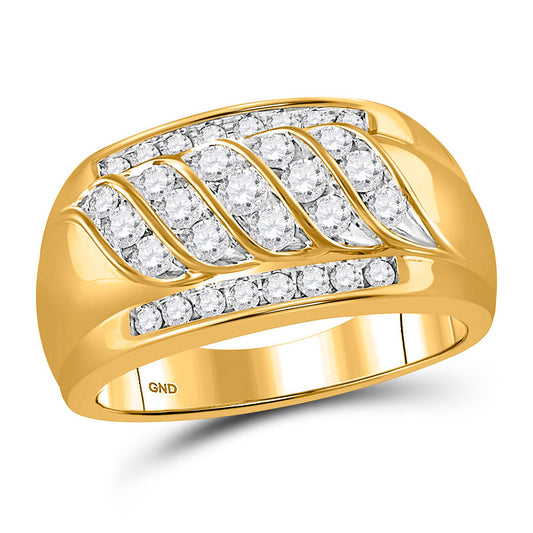 14K Yellow Gold Mens Round Diamond Wedding Band Ring 1 Cttw, Mens Size: 7-13