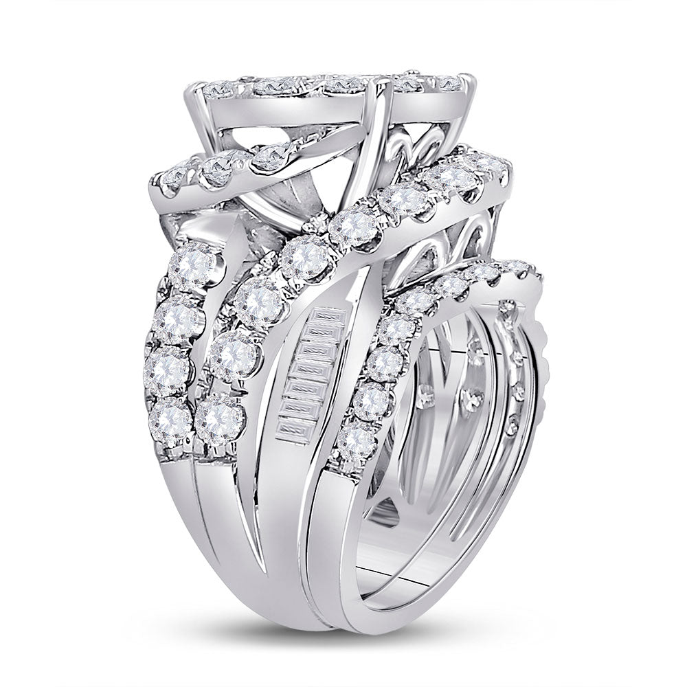 14K White Gold Princess Diamond Bridal Wedding Ring Band Set 5-5/8 Cttw, Womens Size: 5-10