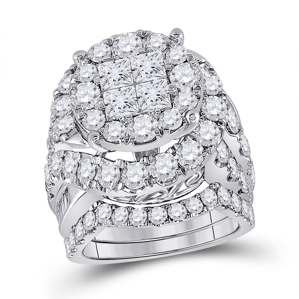 14K White Gold Princess Diamond Bridal Wedding Ring Band Set 5-5/8 Cttw, Womens Size: 5-10