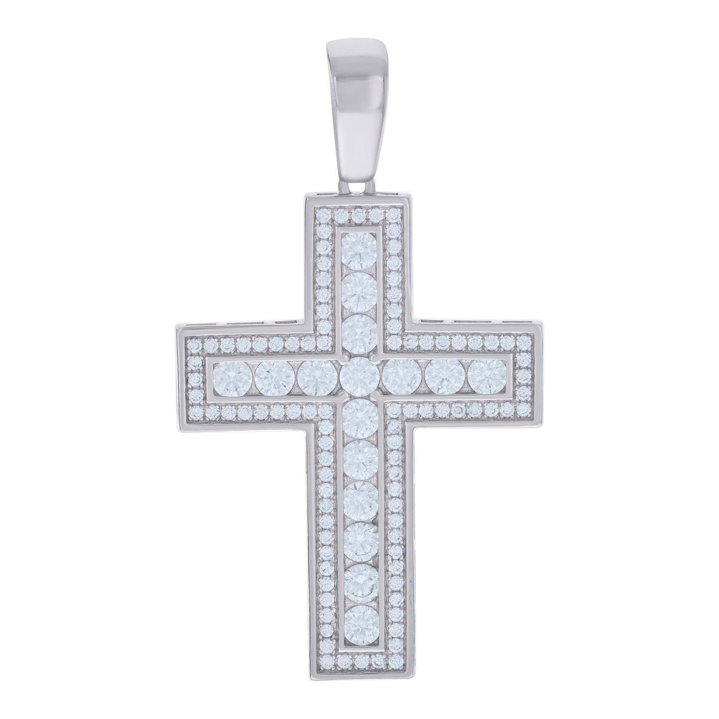 Sterling Silver Mens Cubic-Zirconia Cross Religious Charm Pendant