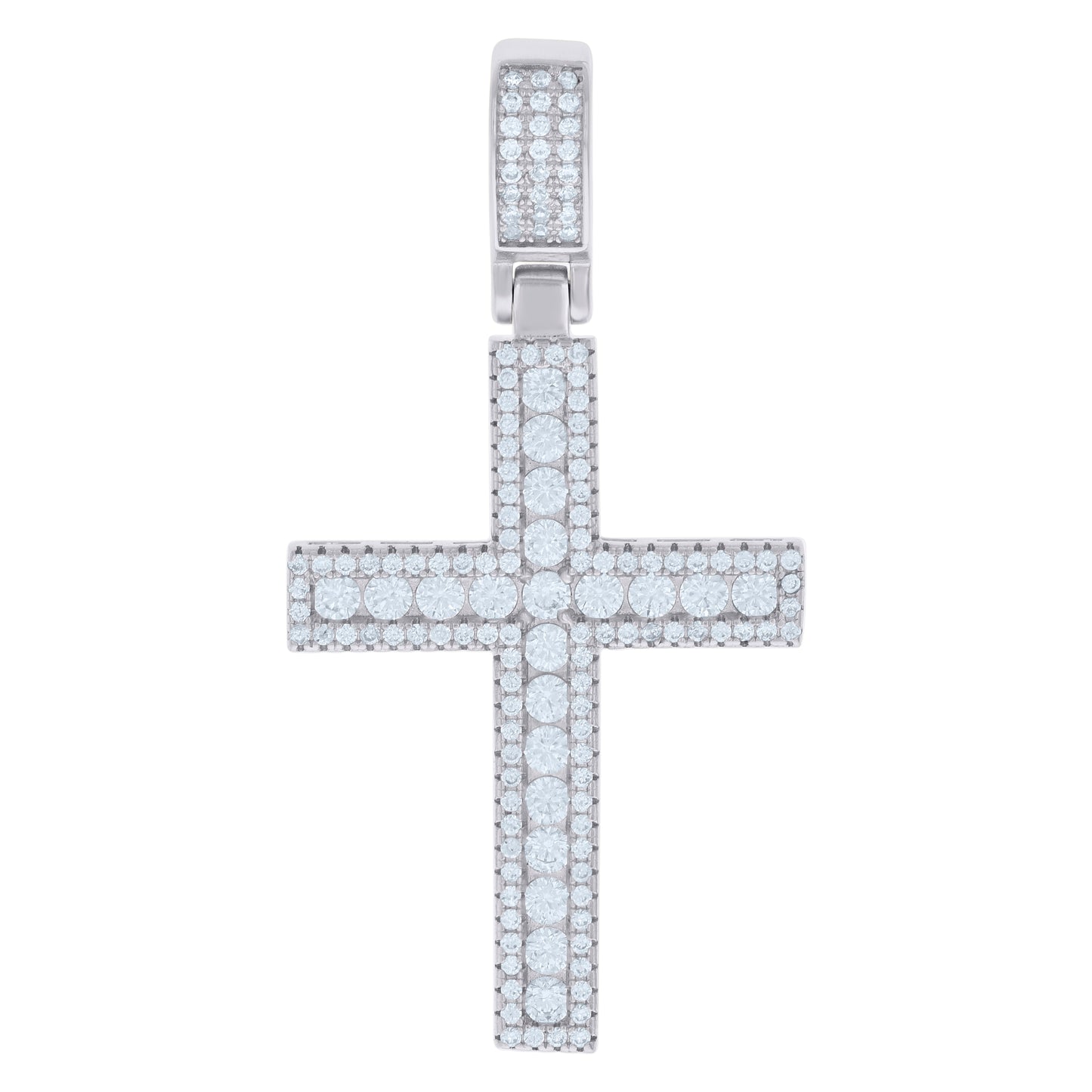 Sterling Silver Mens Cubic-Zirconia Cross Religious Charm Pendant
