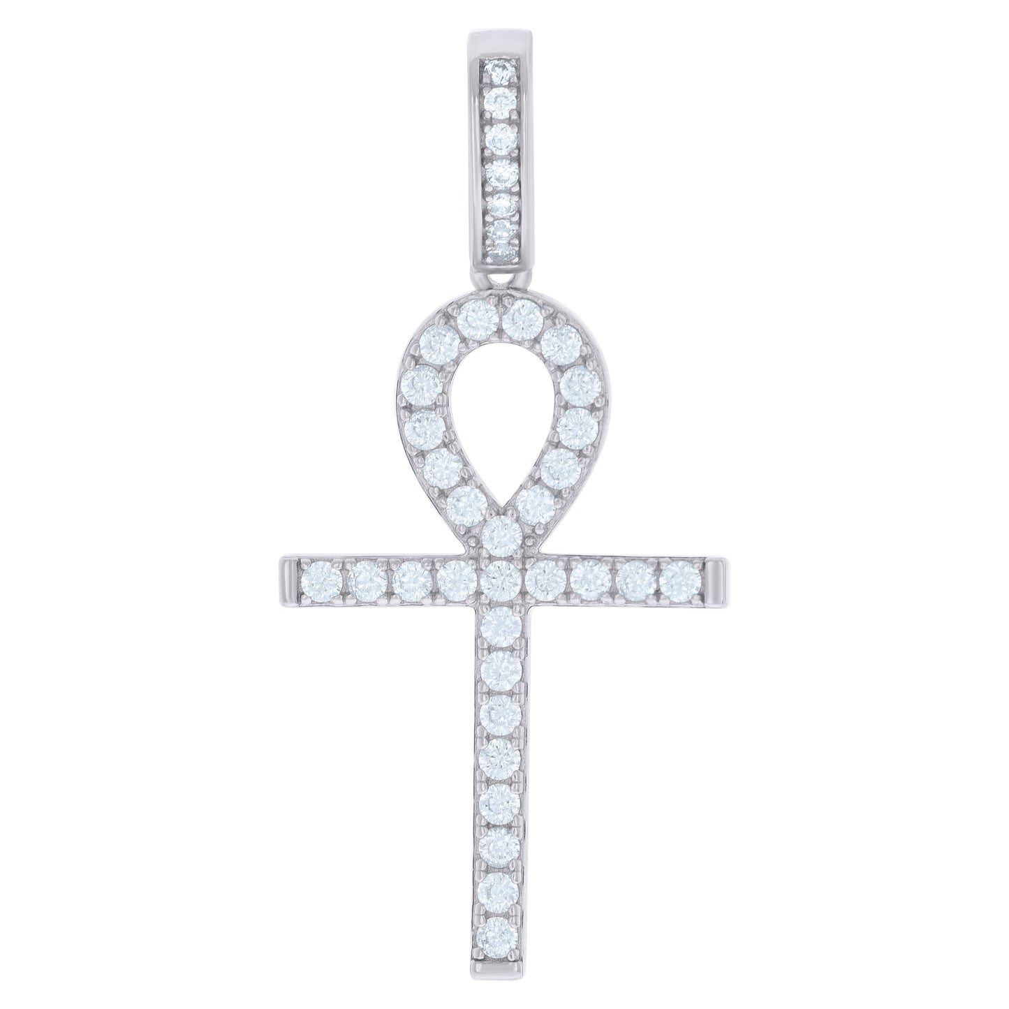 Sterling Silver Mens Round Cubic-Zirconia Egyptian Ankh Cross Religious Charm Pendant