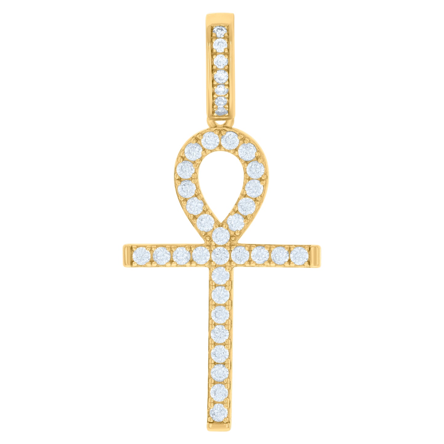 Sterling Silver Mens Round Cubic-Zirconia Egyptian Ankh Cross Religious Charm Pendant