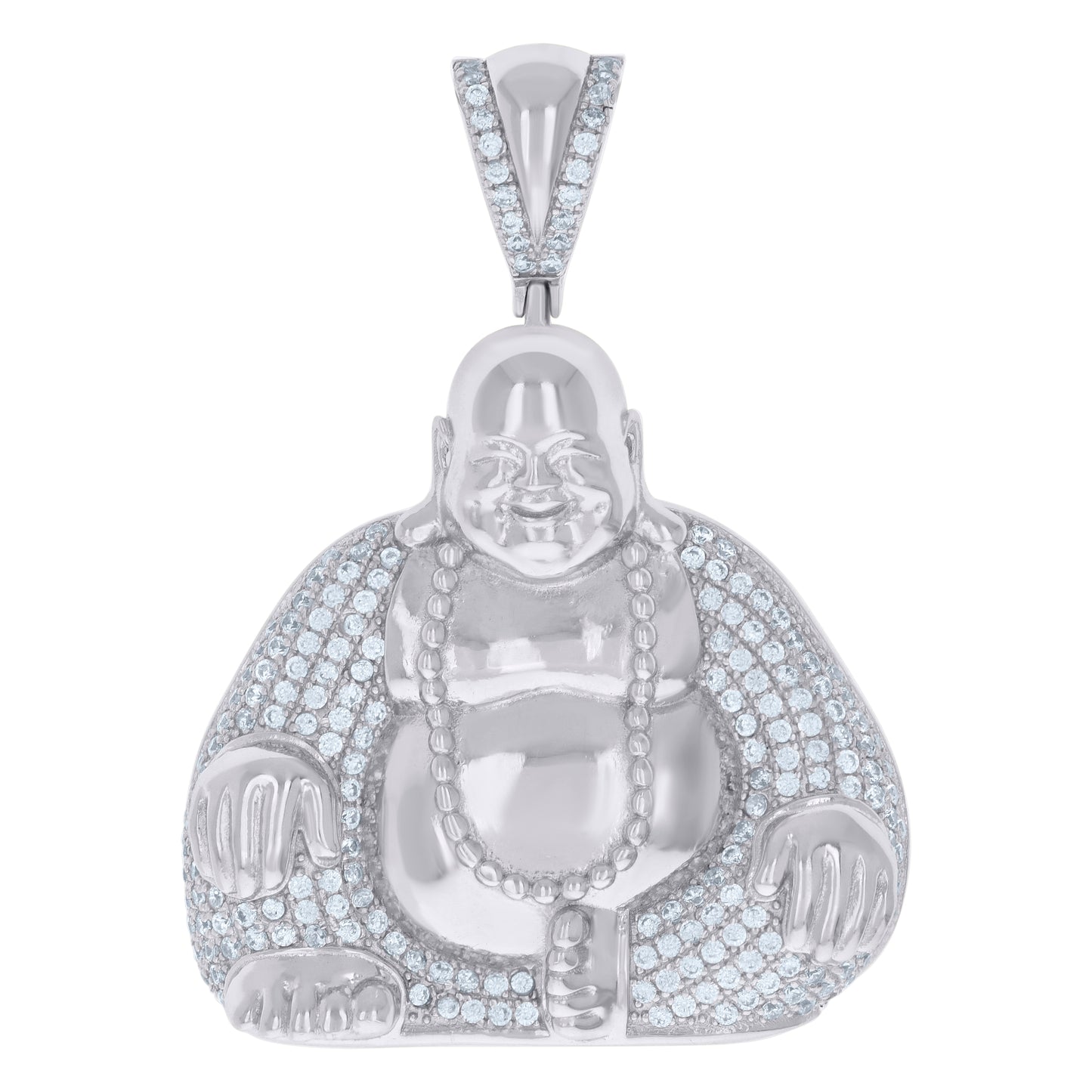 Sterling Silver Mens Cubic-Zirconia Buddha Religious Charm Pendant