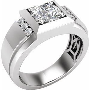 14K White Gold Lab-Grown Diamond Round 7.3 Mm Polished 1 3/4 Ctw Lab-Grown Diamond Mens Band Size 10