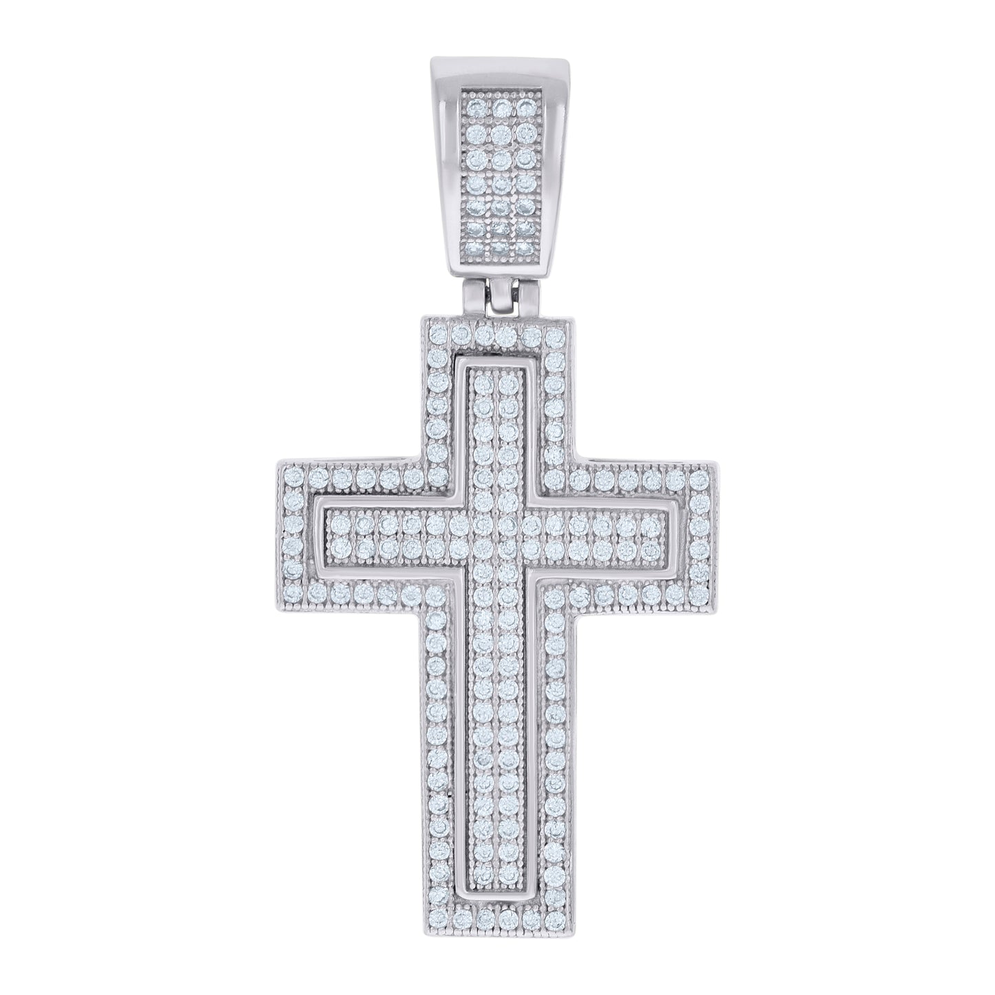 Sterling Silver Mens Cubic-Zirconia Cross Religious Charm Pendant
