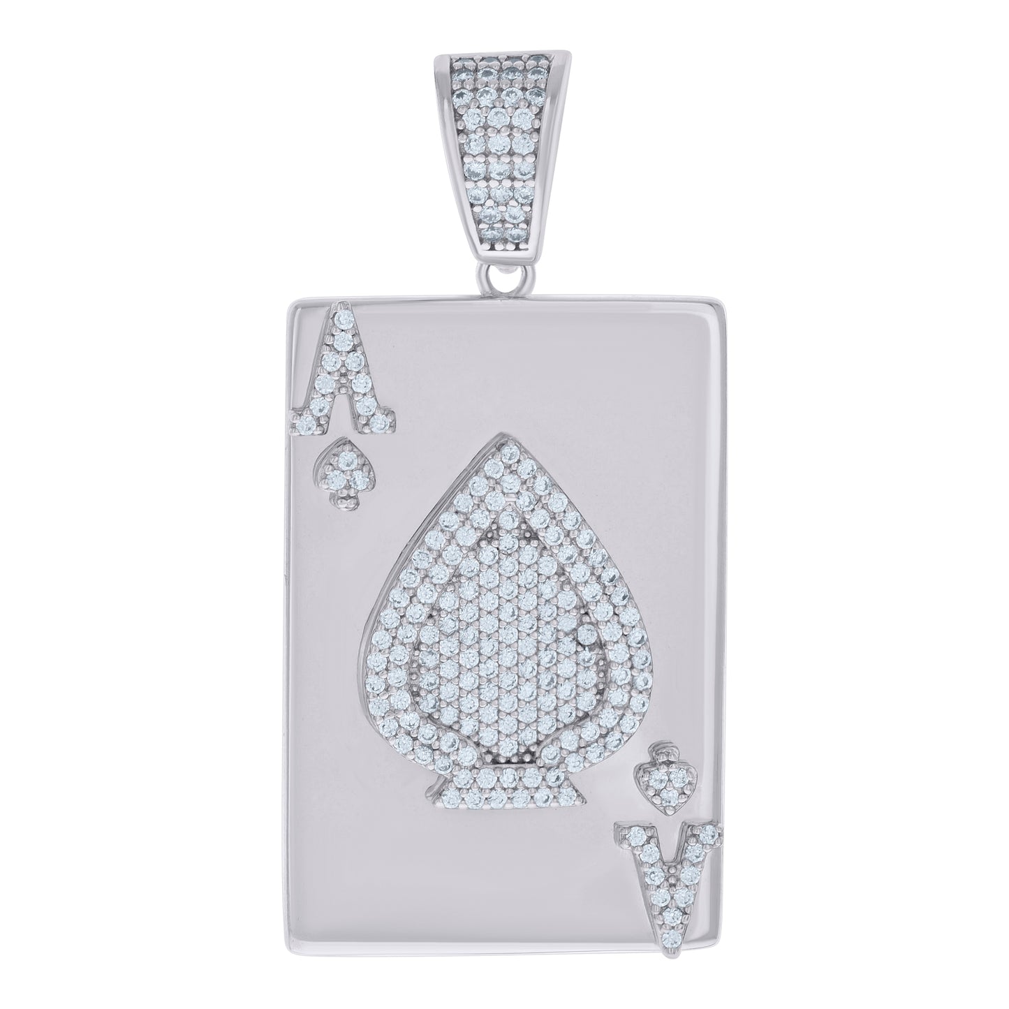 Sterling Silver Mens Cubic-Zirconia Ace Of Spade Playing Cards Gambling Charm Pendant