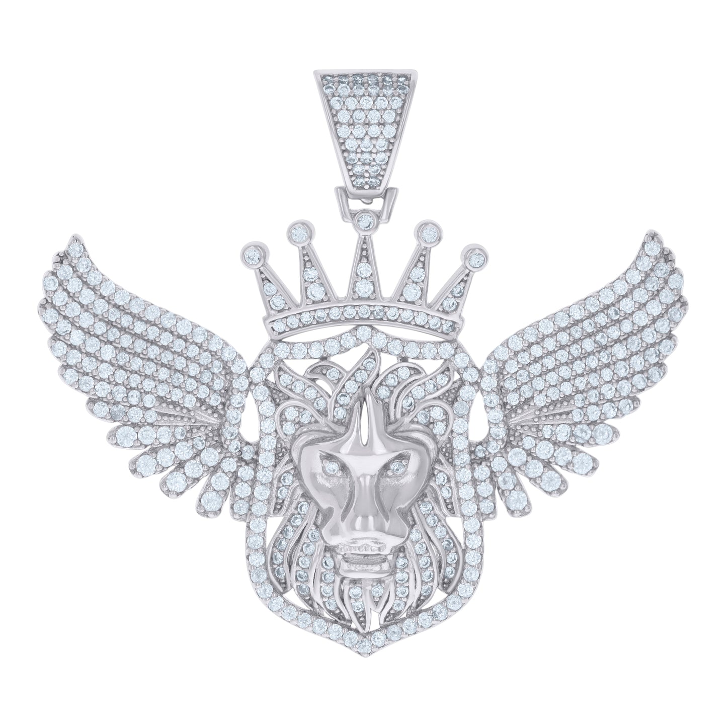 Sterling Silver Mens Cubic-Zirconia Flying Leo/Lion Zodiac Sign/Wildlife Charm Pendant