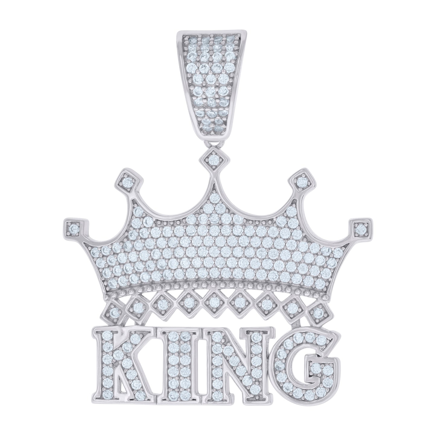 Sterling Silver Mens Cubic-Zirconia KING Crown Fashion Charm Pendant