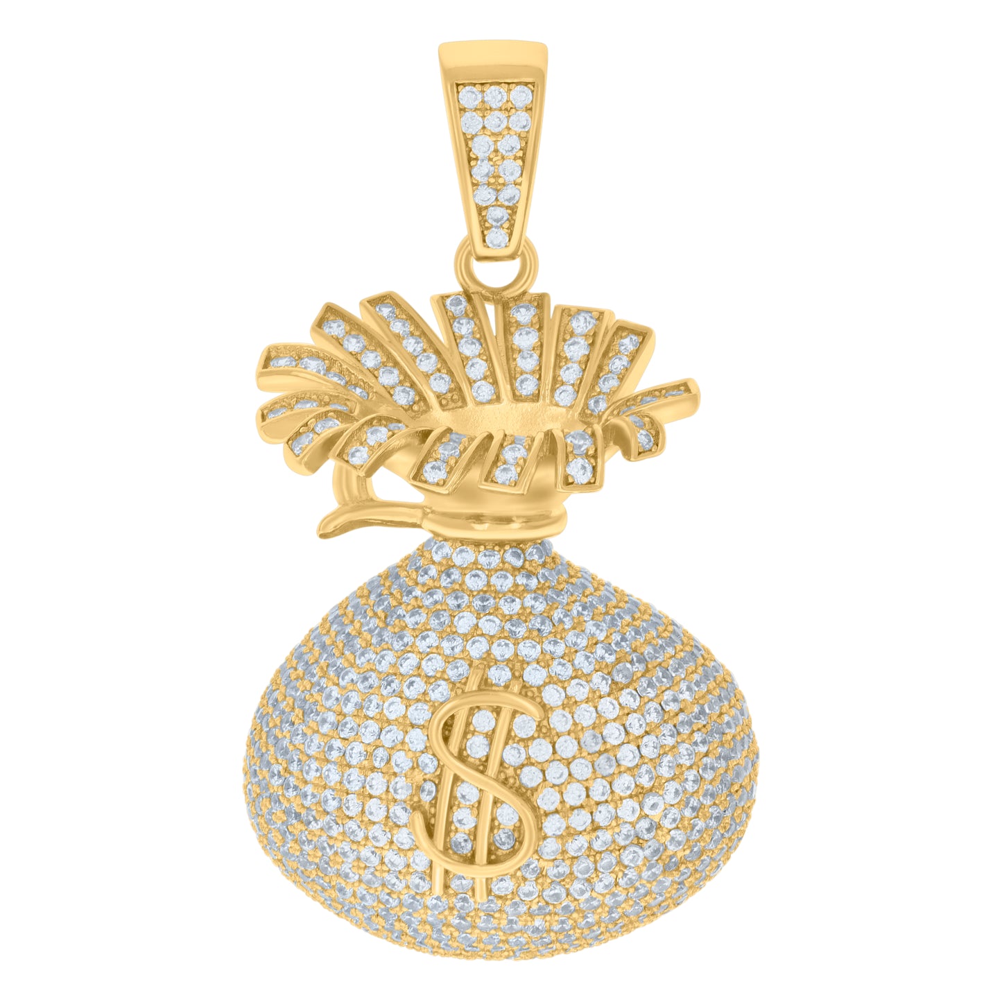Sterling Silver Mens Cubic-Zirconia Money Bag Currency Fashion Charm Pendant