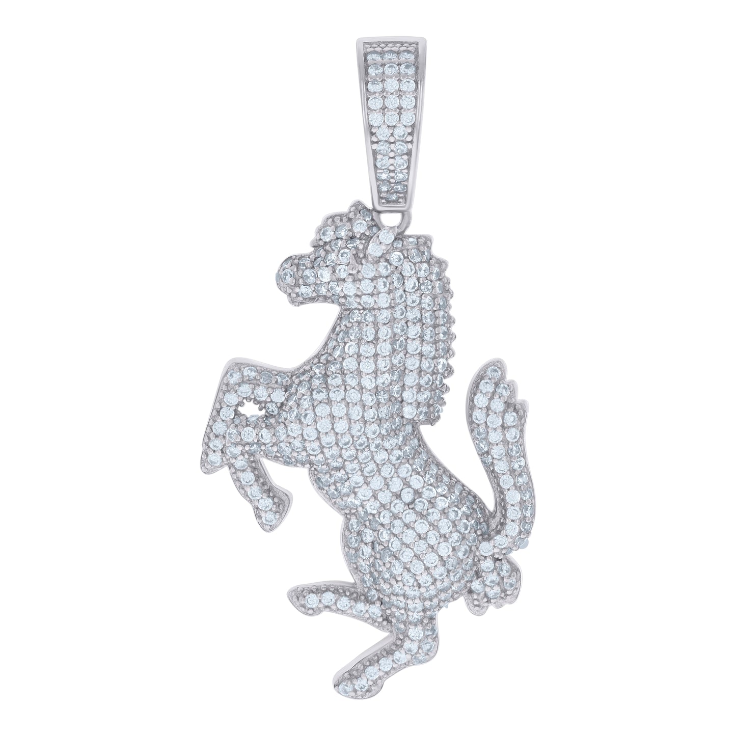 Sterling Silver Mens Cubic-Zirconia Race Horse Animal Wildlife Charm Pendant