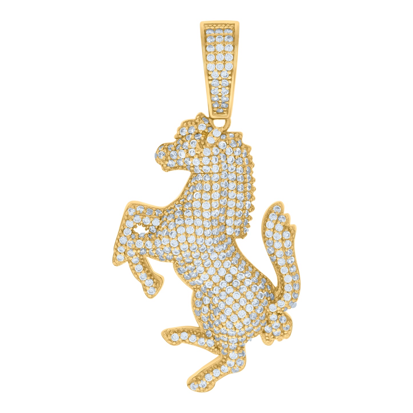 Sterling Silver Mens Cubic-Zirconia Race Horse Animal Wildlife Charm Pendant