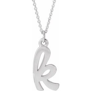 14K White Gold 16 In Polished Petite Initial Necklace