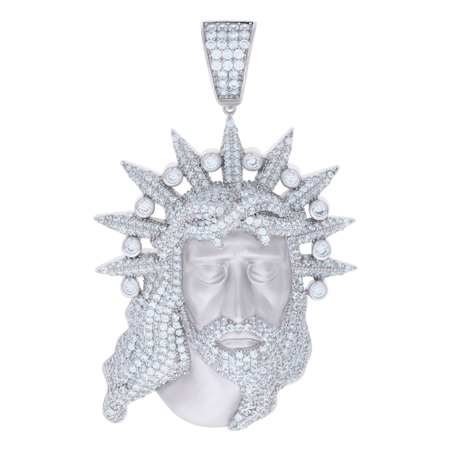 Sterling Silver Mens Cubic-Zirconia Jesus Religious Charm Pendant