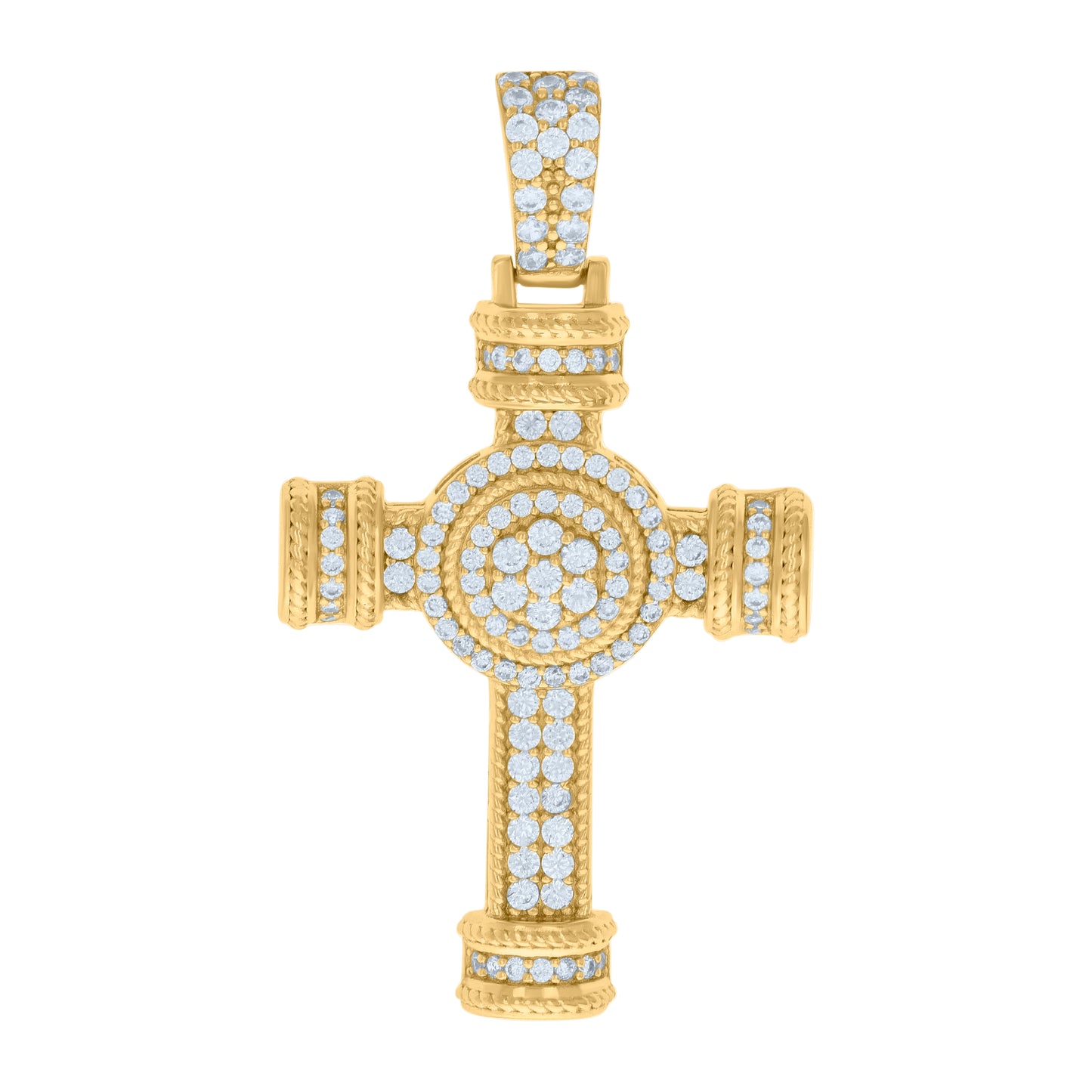 Sterling Silver Mens Cubic-Zirconia Cross Religious Charm Pendant