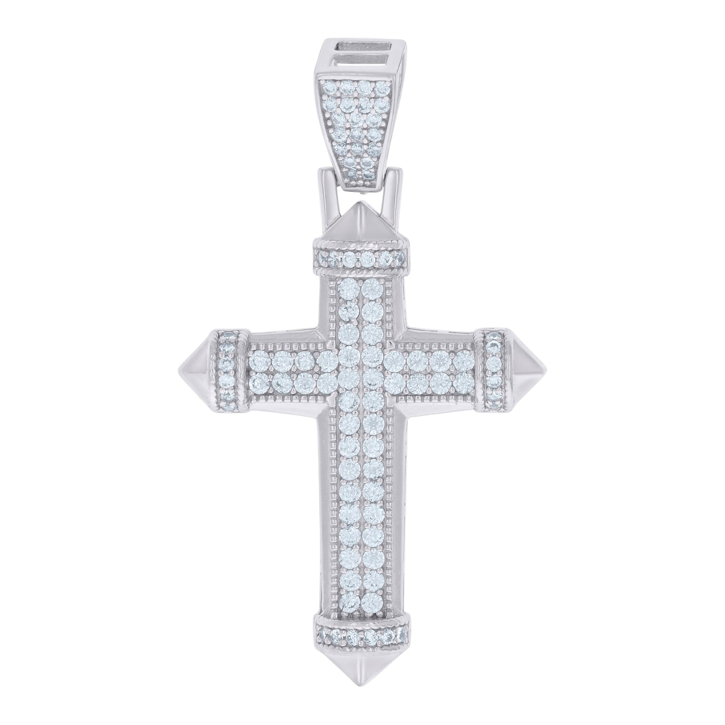 Sterling Silver Mens Cubic-Zirconia Cross Religious Charm Pendant