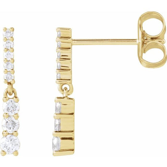 14K Yellow Gold 2.1 Mm Round Friction Back Polished 1/4 Ctw Full Cut Natural Diamond Dangle Earrings