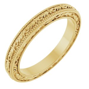18K Yellow Or White Or Rose Gold Milgrain Floral Flat Band