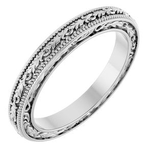 18K Yellow Or White Or Rose Gold Milgrain Floral Flat Band