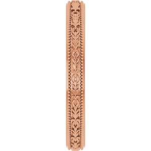 14K Yellow Or White Or Rose Gold Milgrain Floral Flat Band