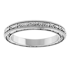 14K Yellow Or White Or Rose Gold Milgrain Floral Flat Band