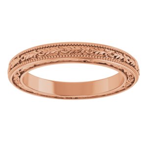 18K Yellow Or White Or Rose Gold Milgrain Floral Flat Band