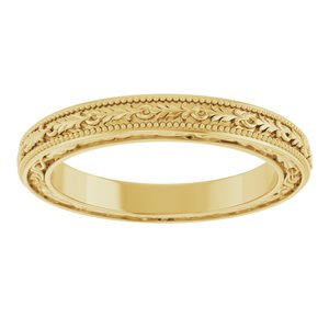 18K Yellow Or White Or Rose Gold Milgrain Floral Flat Band