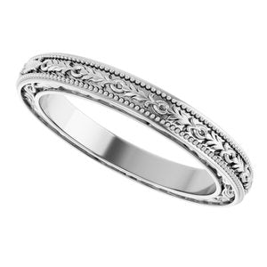14K Yellow Or White Or Rose Gold Milgrain Floral Flat Band