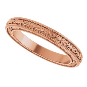 18K Yellow Or White Or Rose Gold Milgrain Floral Flat Band