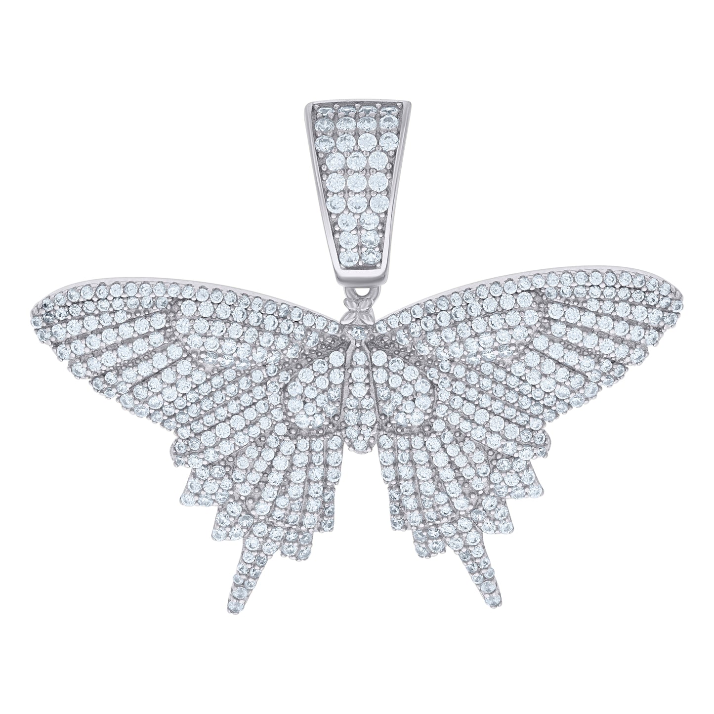 Sterling Silver Mens Cubic-Zirconia Butterfly Fashion Charm Pendant