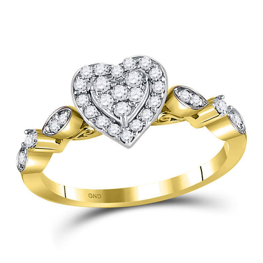 14K Yellow Gold Womens Round Diamond Heart Cluster Ring 1/3 Cttw, Womens Size: 5-10