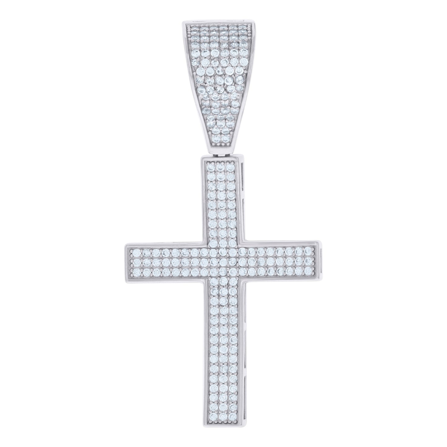 Sterling Silver Mens Cubic-Zirconia Cross Religious Charm Pendant