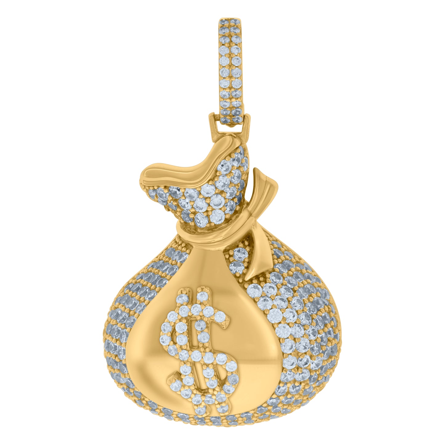 Sterling Silver Mens Cubic-Zirconia Money Bag Currency Fashion Charm Pendant