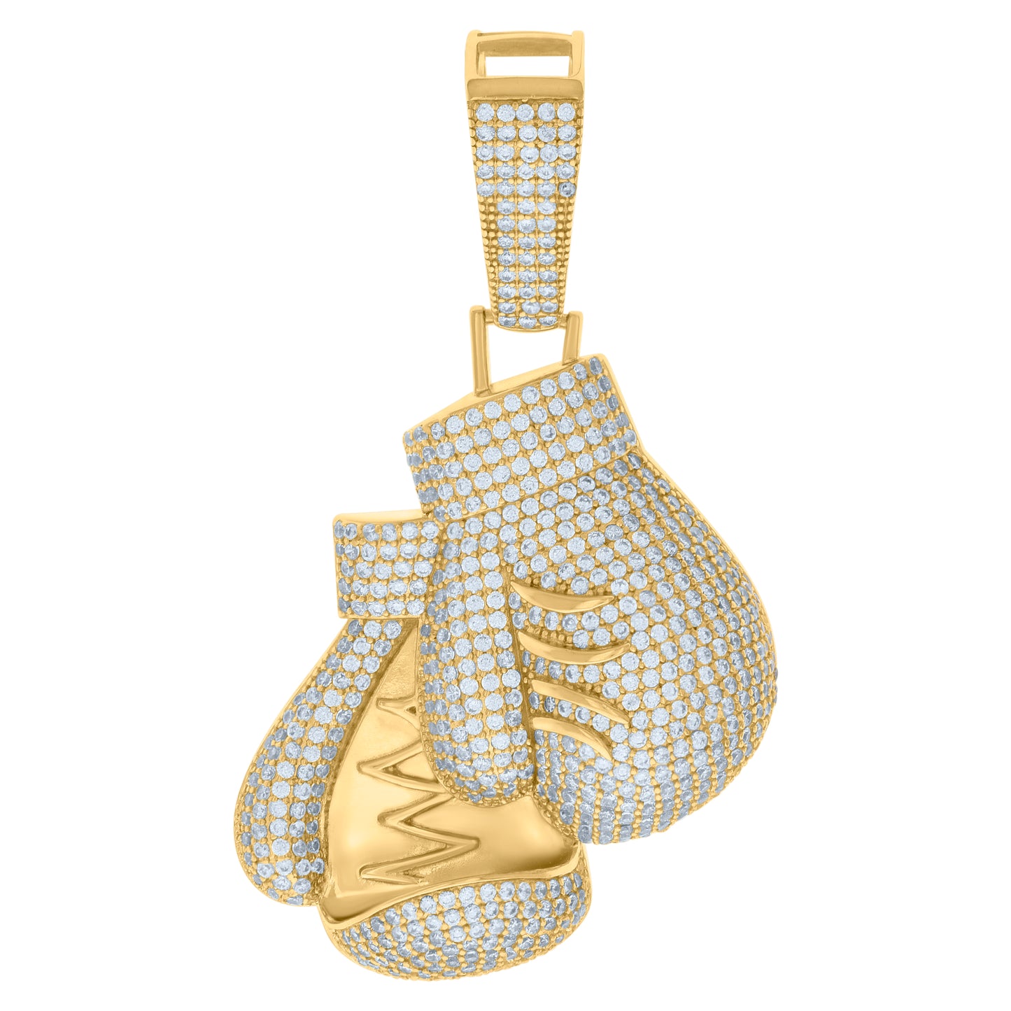 Sterling Silver Mens Cubic-Zirconia Boxing Gloves Sports Charm Pendant