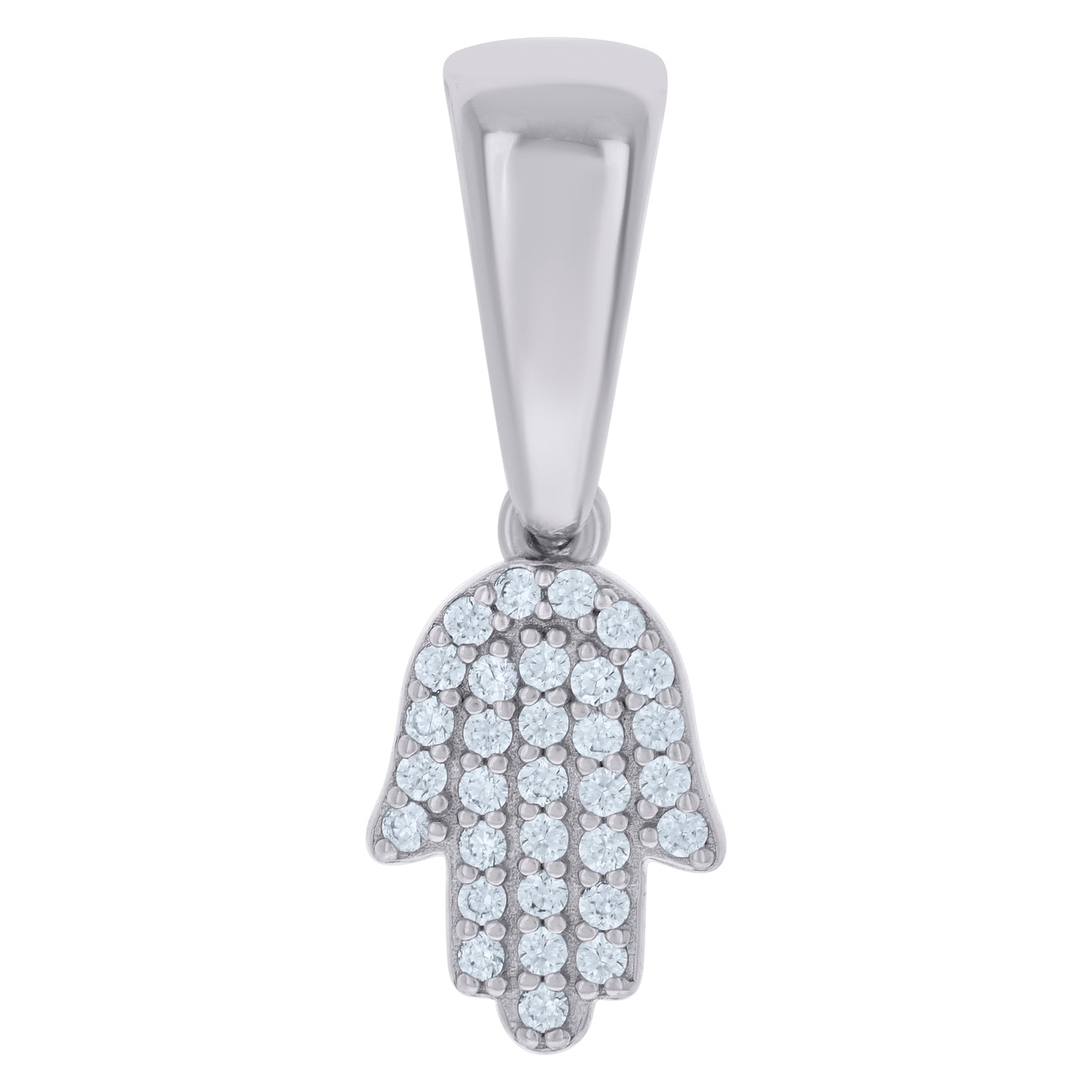 Sterling Silver Unisex Cubic-Zirconia Hamsa Symbol Religious Charm Pendant