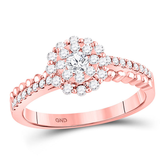 14K Rose Gold Round Diamond Solitaire Beaded ridal Wedding Engagement Ring 1/2 Cttw, Womens Size: 5-10