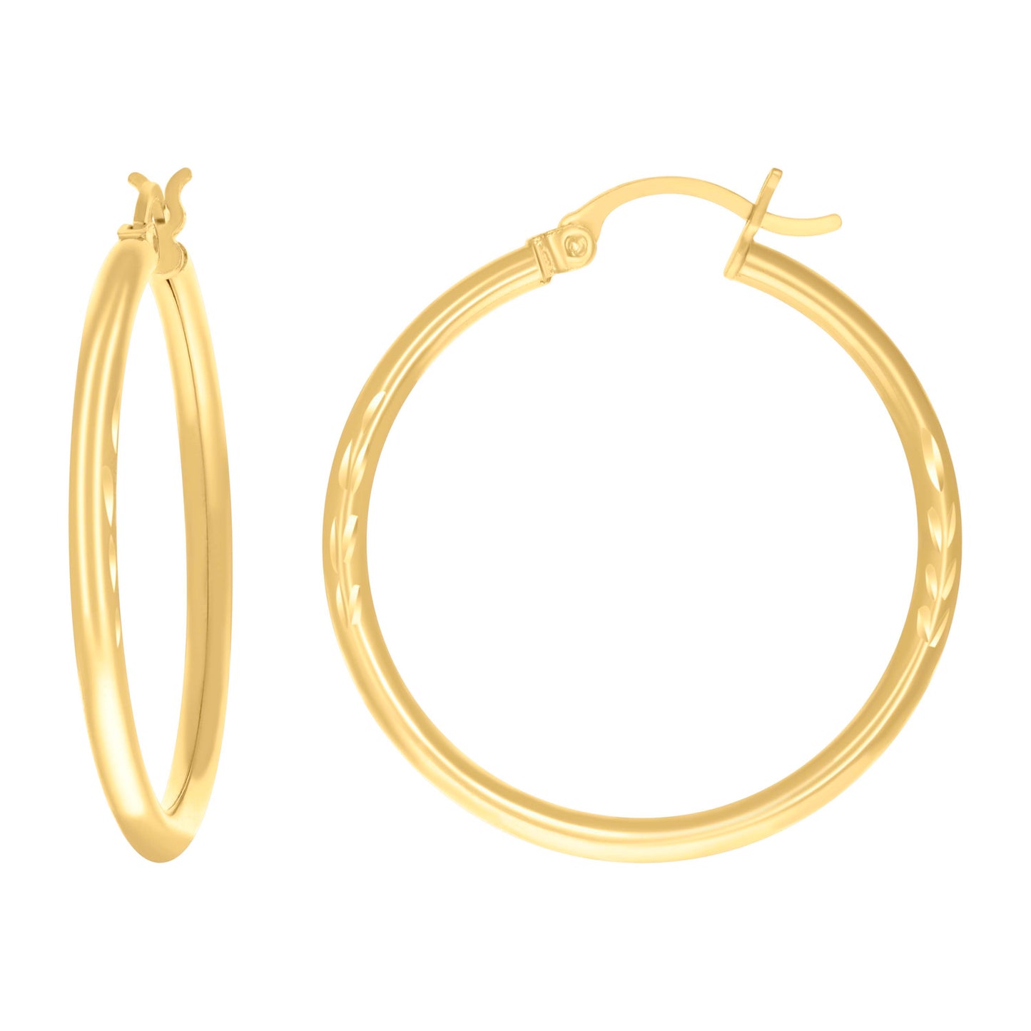 10K Yellow Gold Womens Diamond-Cut Round Tube Hoop Earrings