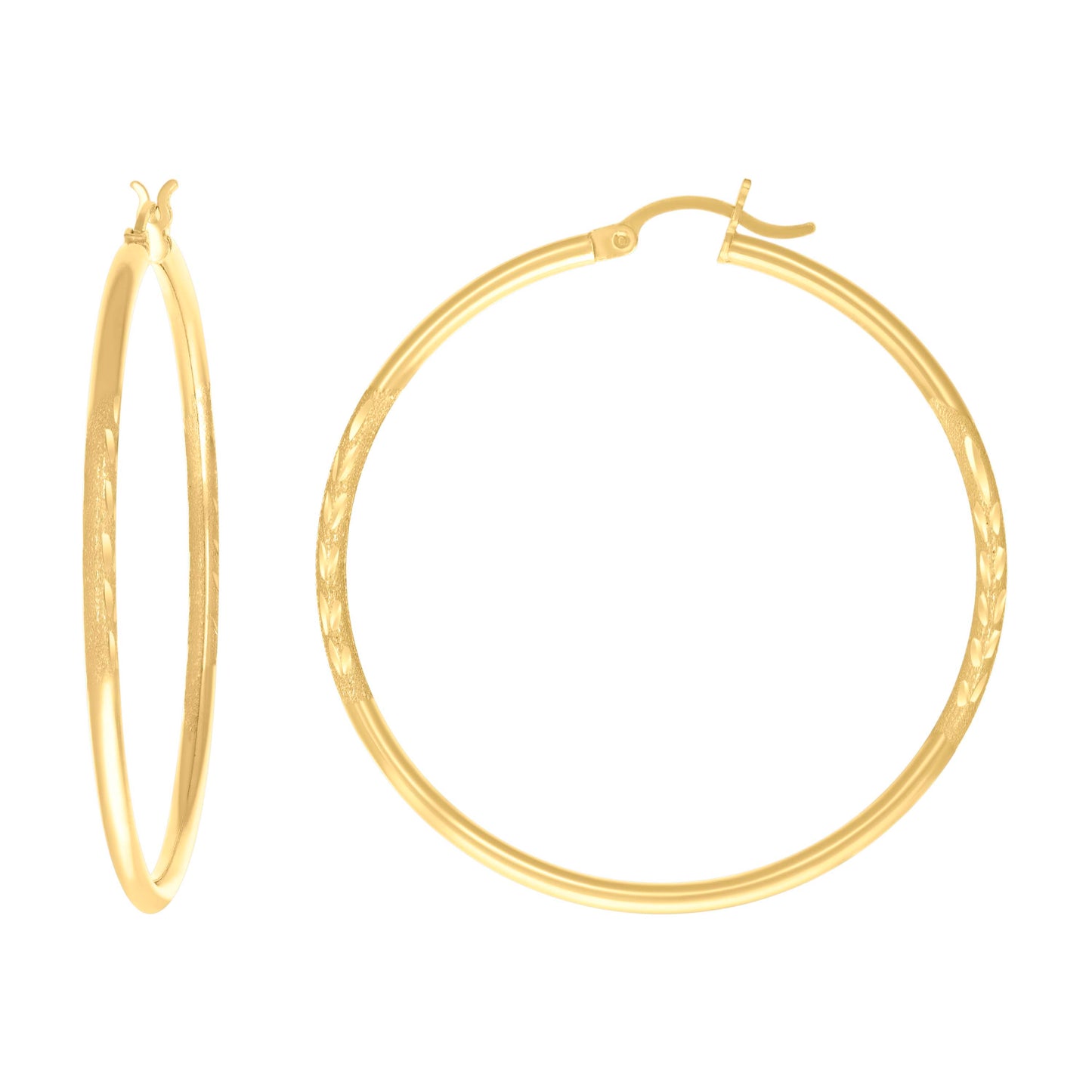 10K Yellow Gold Womens Diamond-Cut Round Tube Hoop Earrings