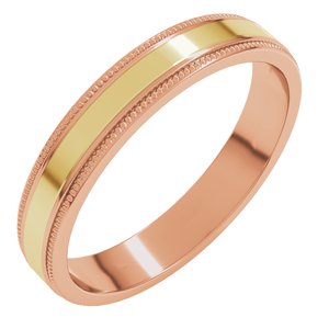 14K Yellow Or White Or Rose Gold Milgrain Inlay Flat Band