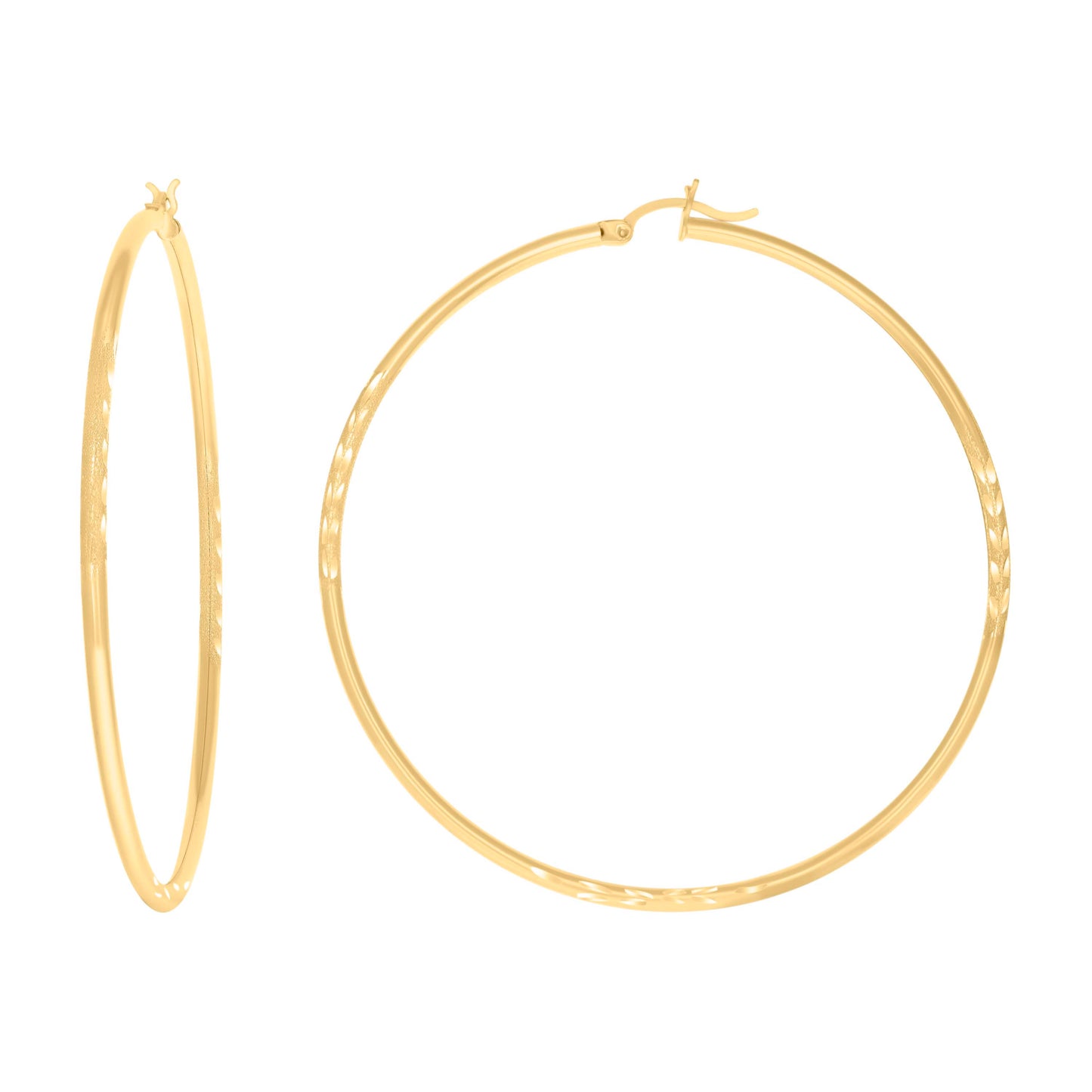 10K Yellow Gold Womens Diamond-Cut Round Tube Hoop Earrings