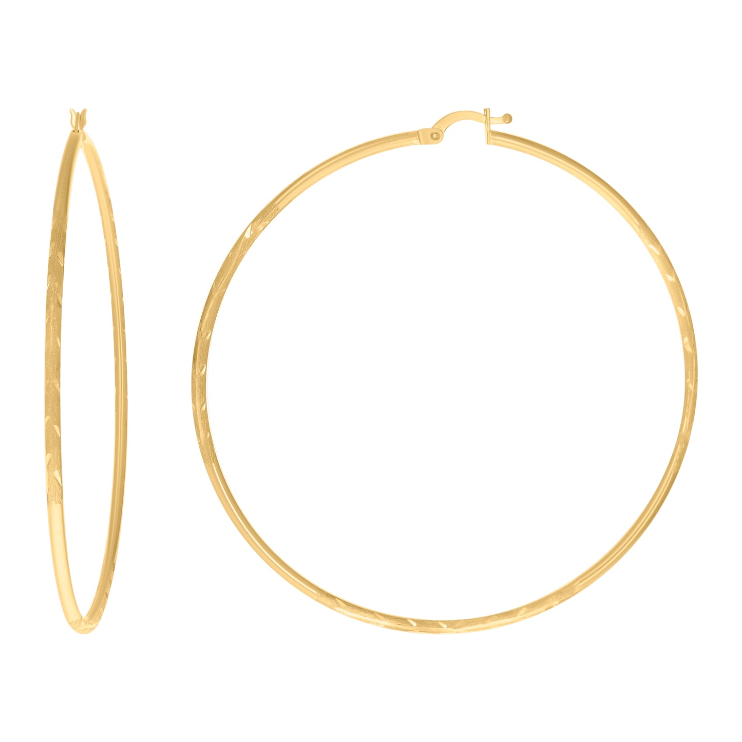 10K Yellow Gold Womens Diamond-Cut Round Tube Hoop Earrings